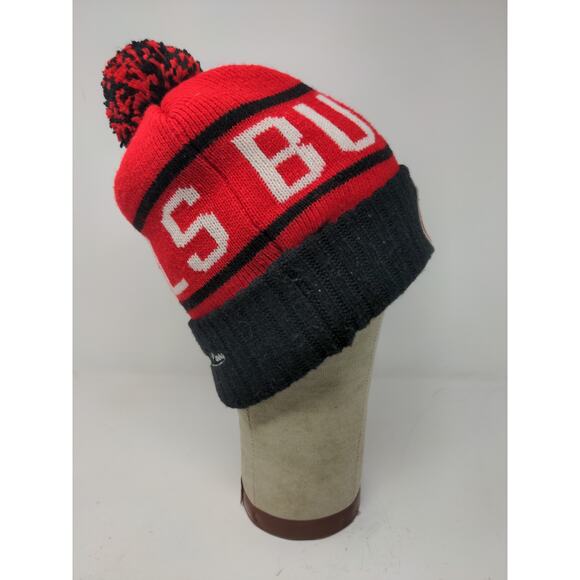 Vintage Mitchell Ness NBA Chicago Bulls Beanie Hat Embroidered Logo Pom Pom Red - Picture 6 of 13